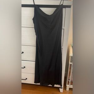 Black slip satin dress with buttons